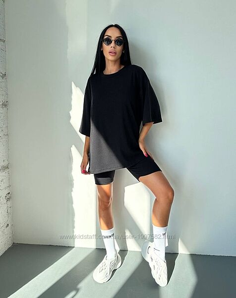 Жіночий костюм-двійка літній з шортами з футболкой трикотажний в рубчик