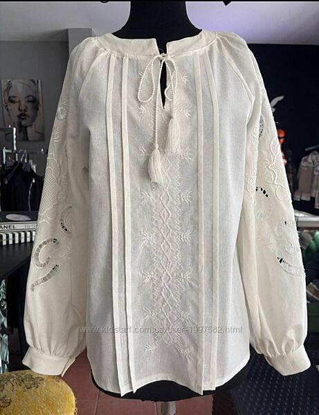 Жіноча вишиванка сучасна мережка блуза вишита сорочка біла з мереживом