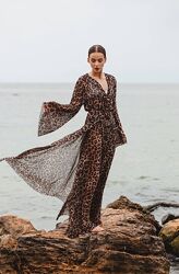 Жіночий костюм-трійка халат  ліф  штани домашній леопардовий