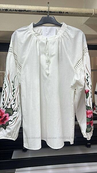 Жіноча вишиванка літня сучасна мережка блуза вишита сорочка біла