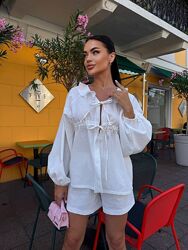 Стильний топовий костюмчик із льону 