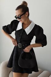 Елегантність у кожній деталі. Сукня з твід-шанель з акцентним коміром і поя