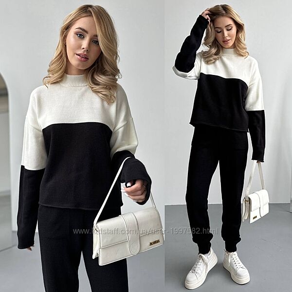 Жіночий костюм теплий вязаний демісезонний на осінь з штанами з светром