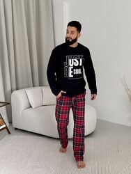 Піжама чоловіча тепла Just be Cool штанилонгслів, клітина червоно-синя Ч