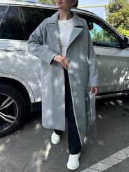 Утепленні пальто прямого крою, з кишенями у бокових, з поясом