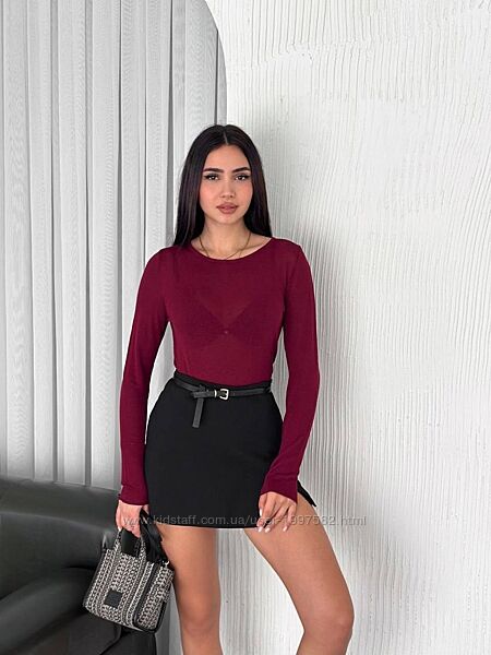 Напівпрозорий лонгслив з довгим рукавом  