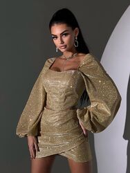 Сяючий комплект корсет  спідниця міні з драпіруванням 