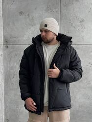 Чоловіча зимова куртка з капюшоном чорна сіра