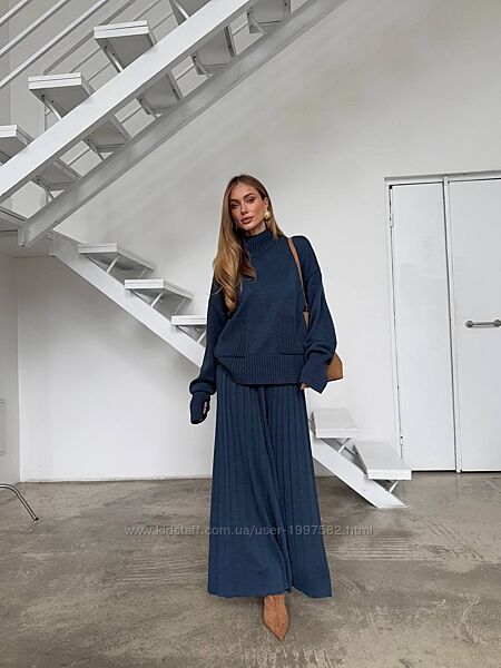 Жіночий в´язаний костюм зі штанами тепли брючний з вовни
