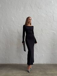 Жіноча сукня довга максі трикотажна нарядна з відкритою спиною приталена