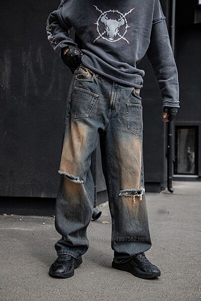 Джинси баггі з подертостями Варені мішкуваті джинси з ефектом потертостей і