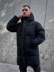 Чоловіча куртка подовжена тепла зимова з капюшоном чорна коричнева