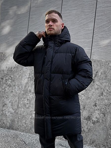 Чоловіча куртка подовжена тепла зимова з капюшоном чорна коричнева