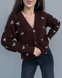 Кардиган з ґудзиками Машинна вязка, бантики вишиті