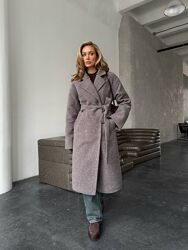 Жіноче пальто зимове вовняне з поясом тепле