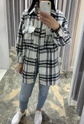 Теплая шерстяная куртка-пальто-рубашка оверсайз h&m