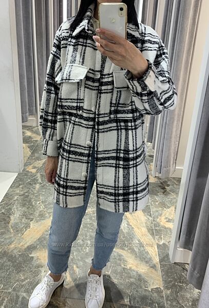 Теплая шерстяная куртка-пальто-рубашка оверсайз h&m