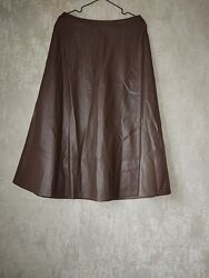 Спідниця міді з коричневої екошкіри від Primark 44 розмір