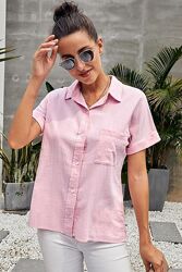 Льняная рубашка нежно-розового цвета