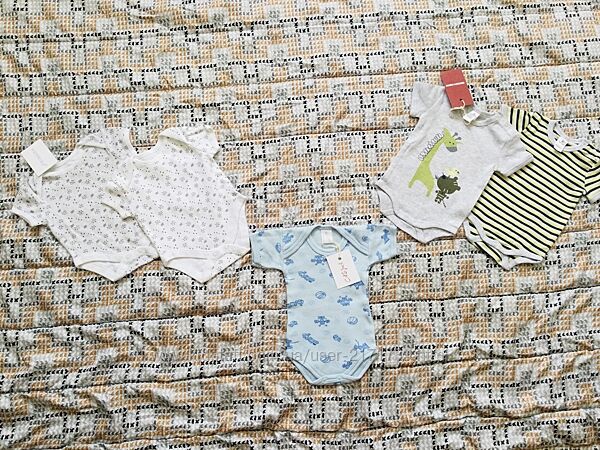 0 до 3 м, 50-56 см. Primark. Cat&Jack. Topomini. натуральний Боді короткий 