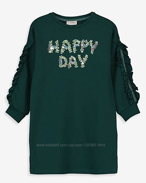 Зелена Сукня-152см/Начіс/Надпис Зол. паетки-Waikiki- Платья-Свитшоты-110-156