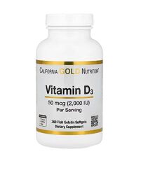 Вітамін d3, 50 мкг 2000 мо, 360 капсул california gold nutrition на рік