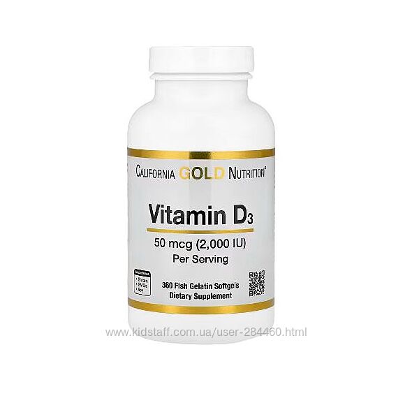 Вітамін d3, 50 мкг 2000 мо, 360 капсул california gold nutrition на рік